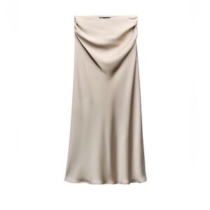 Brand New With Tags Zara Satin Beige Midi Slip Skirt